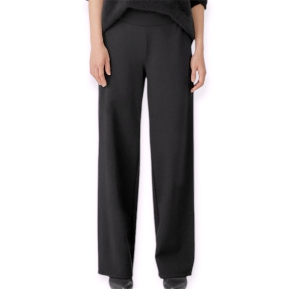 EILEEN FISHER Tencel Linen Wide Leg Trouser Pants Black Size 8 - Picture 1 of 11